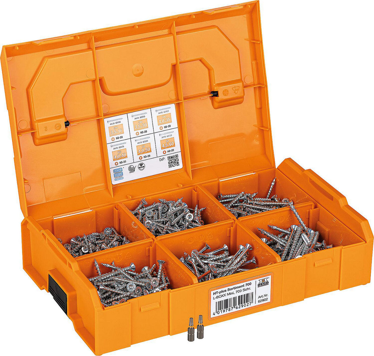 Assortiment de vis HECO-TOPIX-PLUS tête fraisée, 702 pièces, en Mini L-BOXX