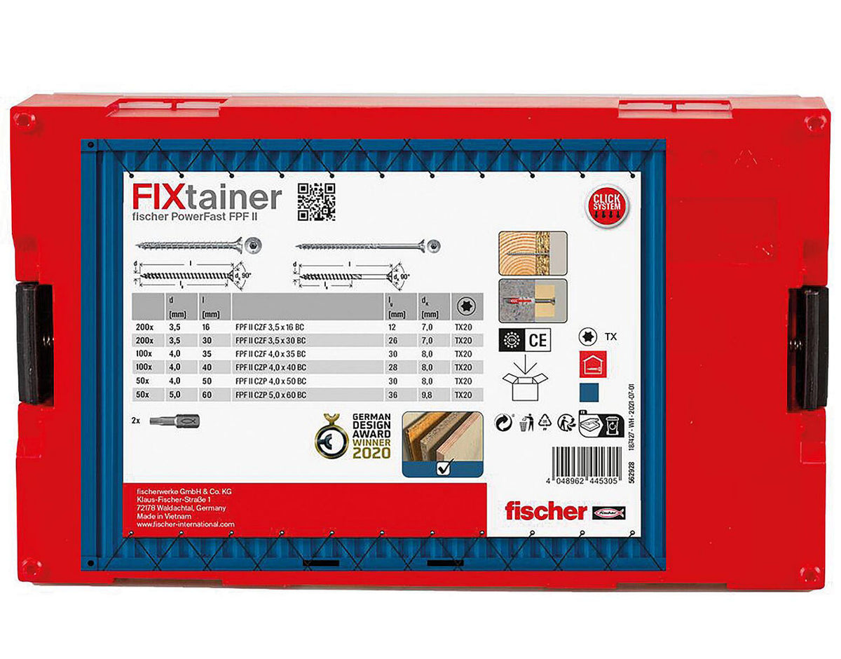 Assortiment de vis Fischer FixTainer PowerFast II tête fraisée, 703 pièces