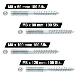Recharge vis double filetage M8 × 60-120 mm, 400 pièces Standard