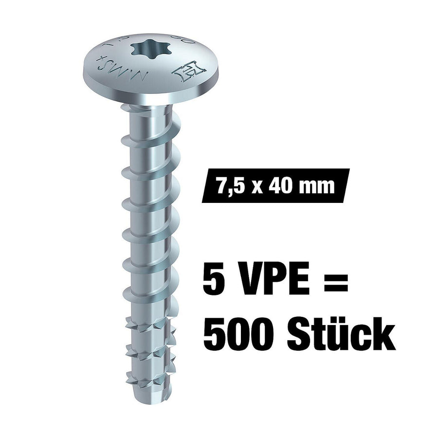Kit promo Heco Multi-Monti® Plus Torx tête ronde plate 7,5×40 — 500 pièces