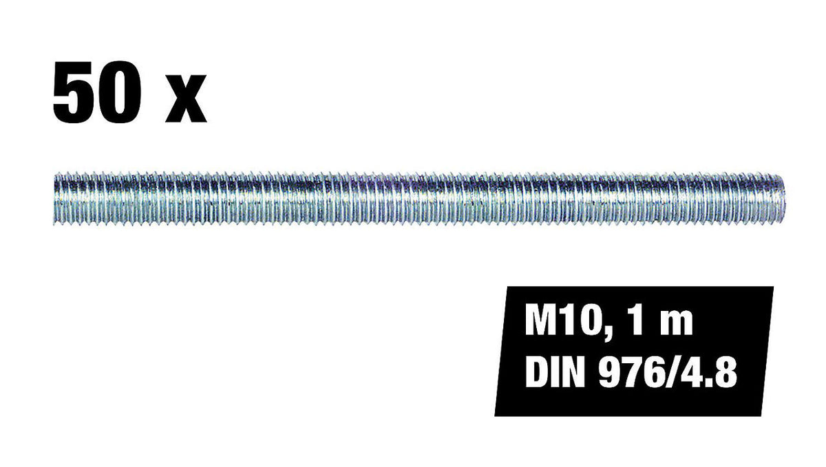 Pack tiges filetées M10 DIN 976 classe 4.8, 1 m — lot de 50