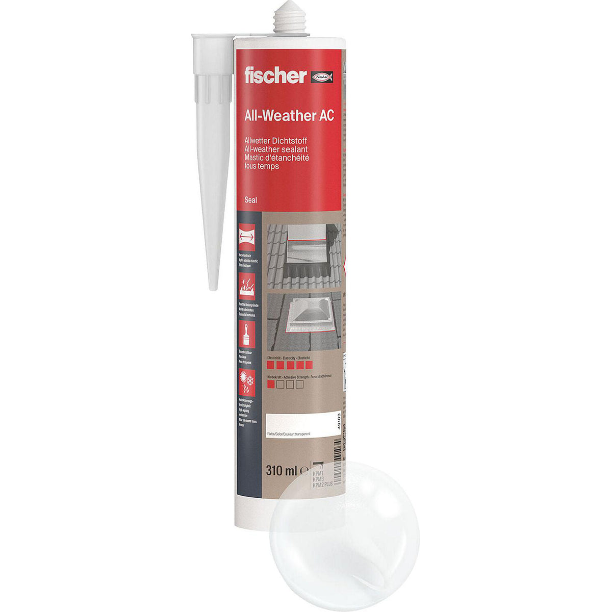 Mastic tous temps Fischer All-Weather AC transparent, 310 ml
