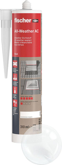 Mastic tous temps Fischer All-Weather AC transparent, 310 ml