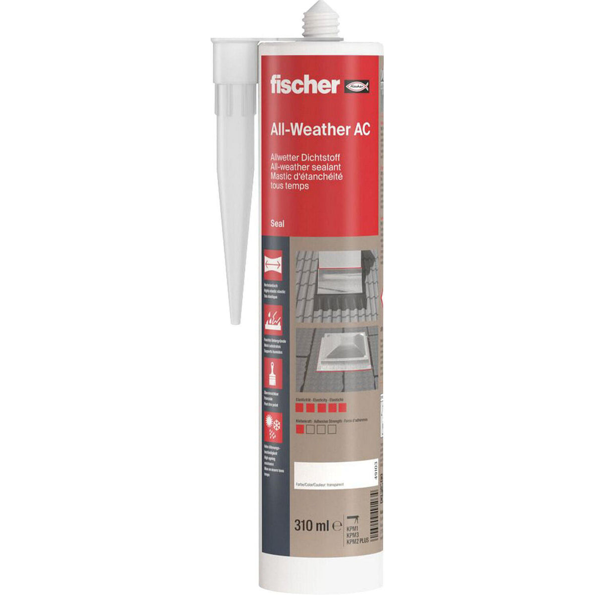 Mastic tous temps Fischer All-Weather AC transparent, 310 ml