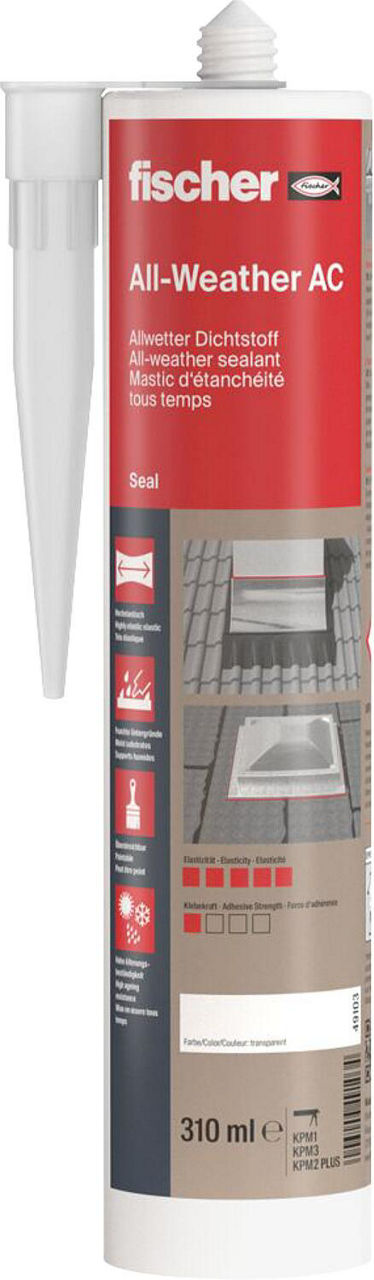 Mastic tous temps Fischer All-Weather AC transparent, 310 ml