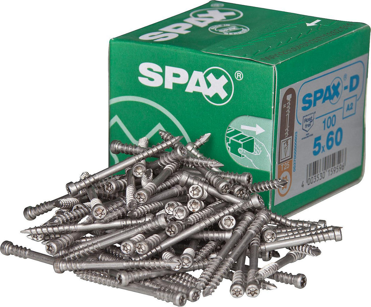 Vis de terrasse SPAX inox A2, filetage de fixation, tête cylindrique