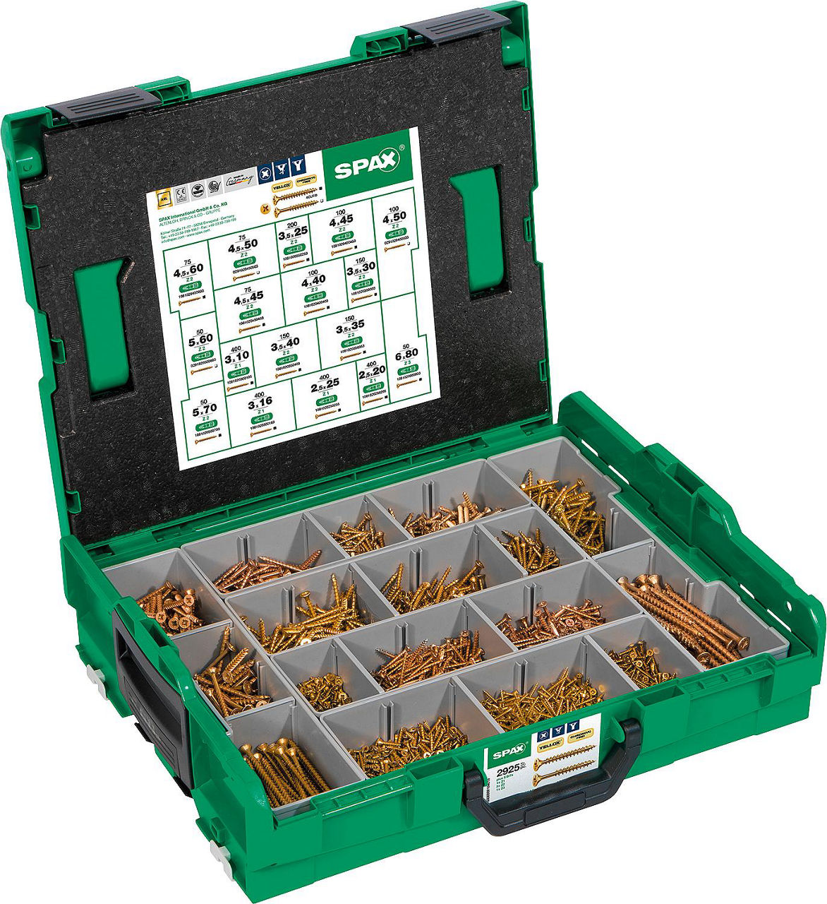 Set de vis à tête fraisée SPAX Yellox cruciforme, 2930 pièces, en L-BOXX
