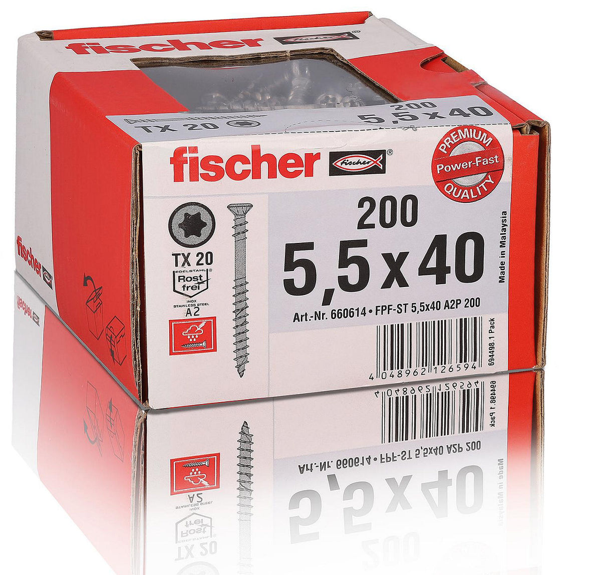 Vis de terrasse Fischer Power-Fast, inox A2, tête fraisée, Torx