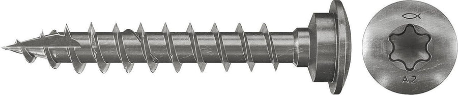 Vis de piquet Fischer, inox A2, tête ronde centrée, filetage total