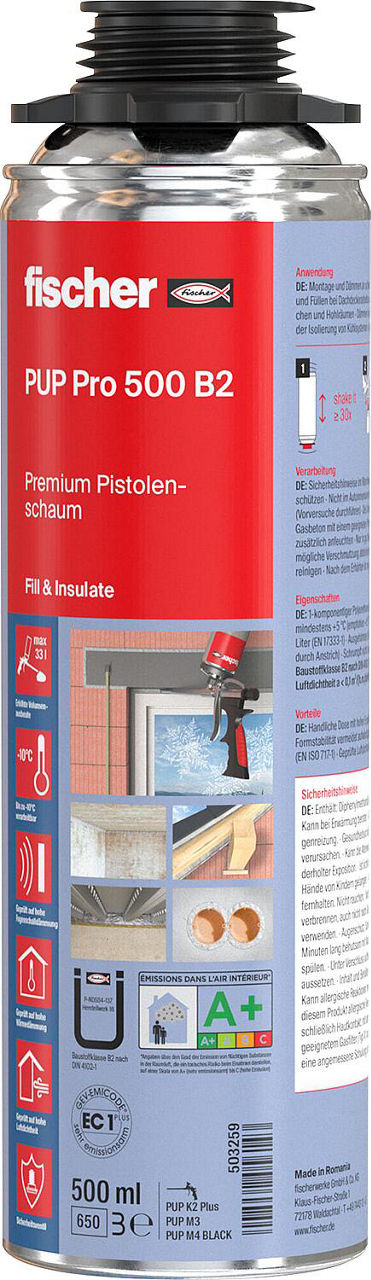 Mousse PU Fischer PUP Pro 500 B2 gris béton, 500 ml
