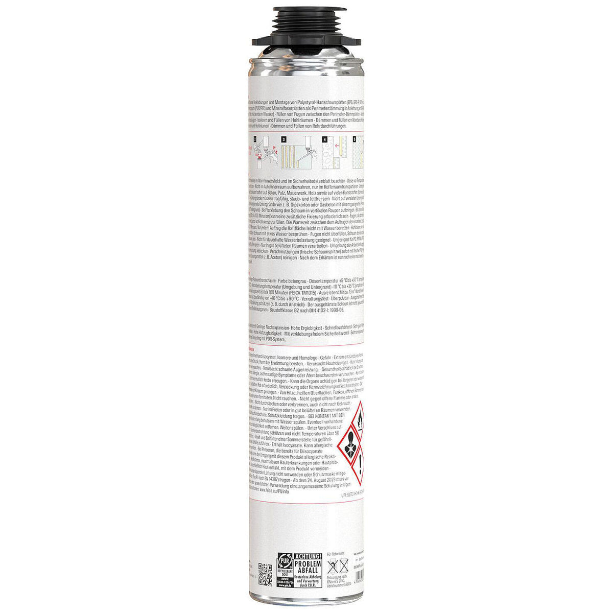 Mousse adhésive périmétrique Fischer PUP P 750 G B2, gris béton, 750 ml