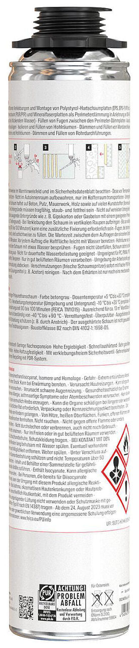 Mousse adhésive périmétrique Fischer PUP P 750 G B2, gris béton, 750 ml