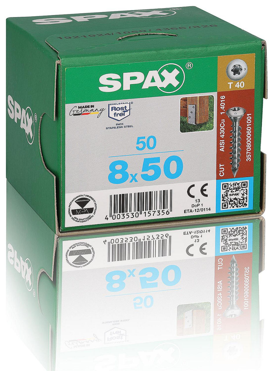 Vis à tête lentille fraisée SPAX filetage complet inox A1 Ø 8