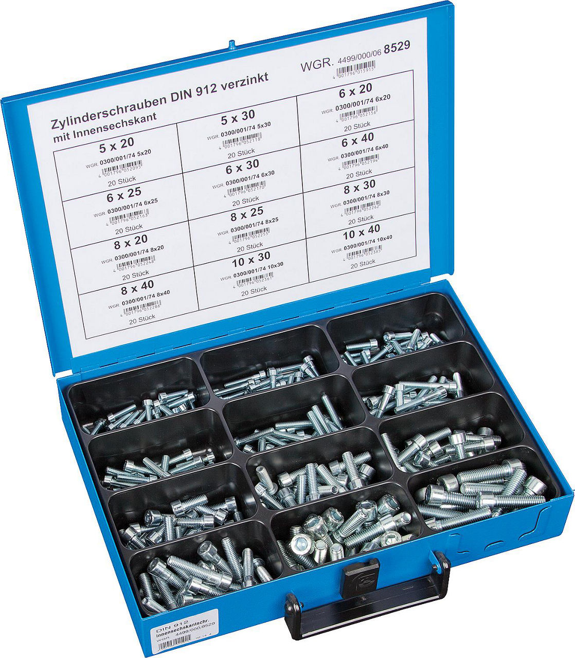 Coffret de vis à six pans creux DIN 912 zinguées, 240 pièces