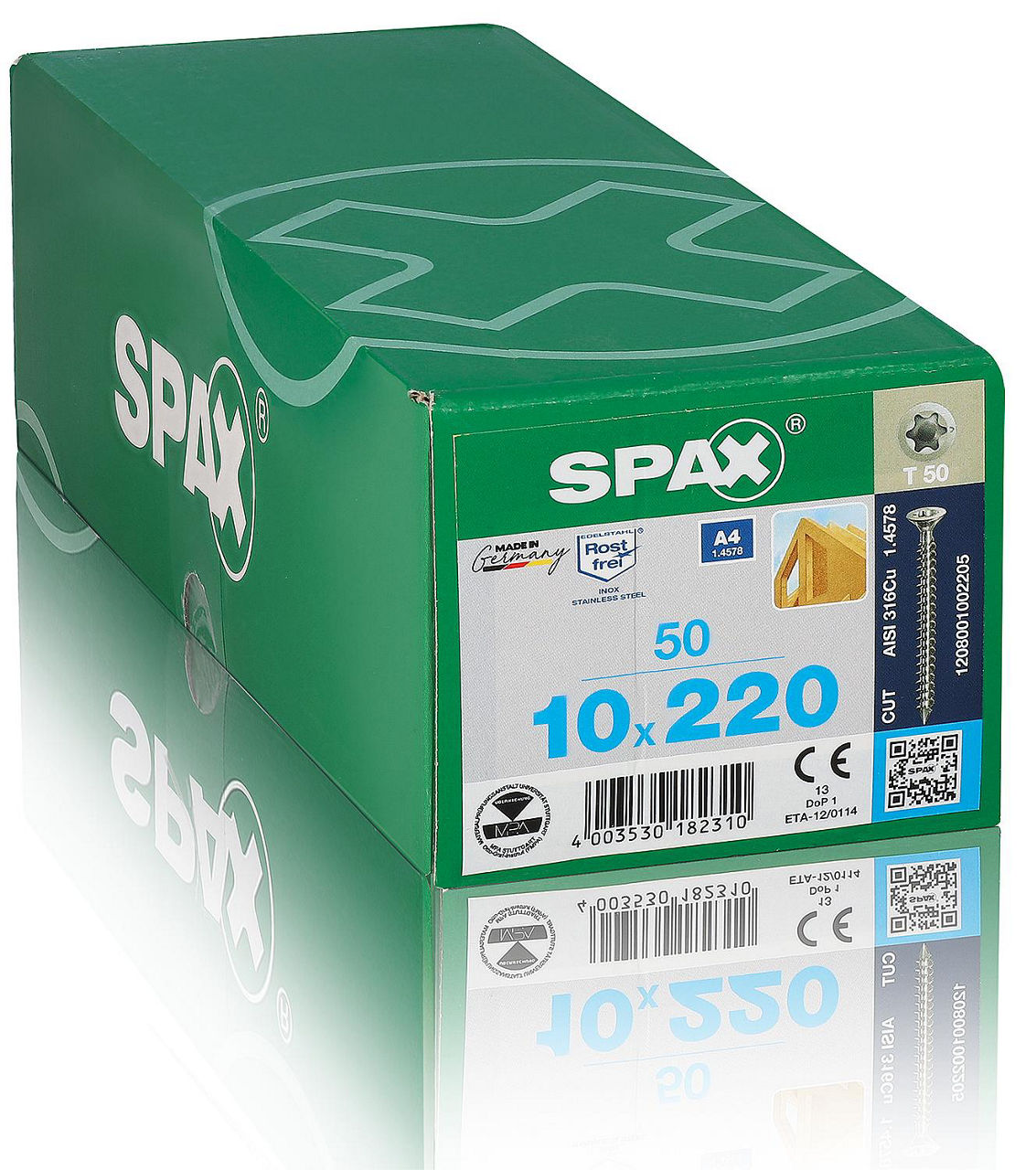 Vis à tête fraisée SPAX filetage complet inox A4 Ø 10