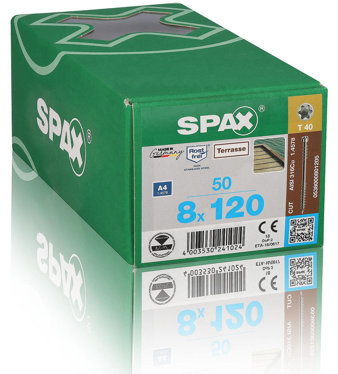 Vis de terrasse SPAX inox A4, filetage de fixation, tête cylindrique
