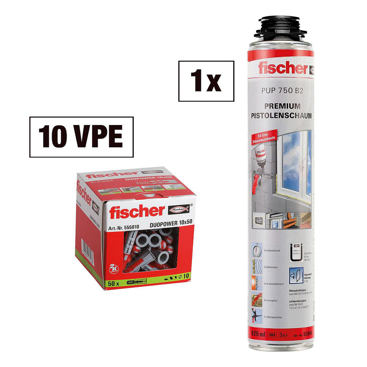 Chevilles Fischer paquet DuoPower 10x50, 10 x UE 50 pièces