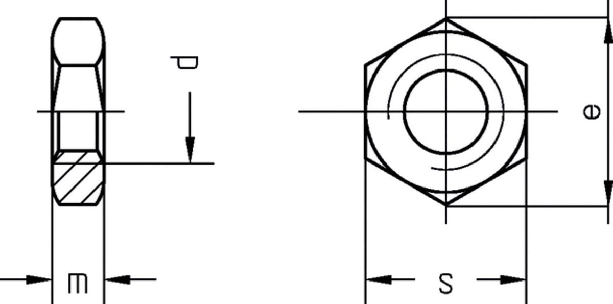 Hexagon thin nuts form B, Cl.04, DIN 439, zinc plated M3