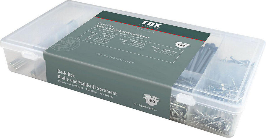 TOX Basic Box, assortiment de fils et pointes en acier, 580 pièces