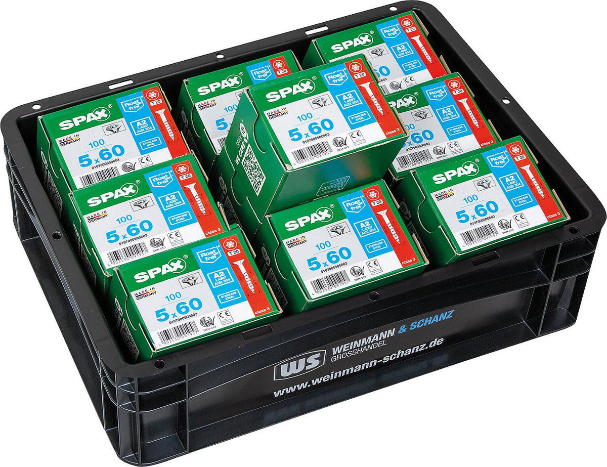 Pack promo WS + SPAX vis à tête fraisée inox A2 Ø5,0x60 mm, 1000 pièces + WS BOX
