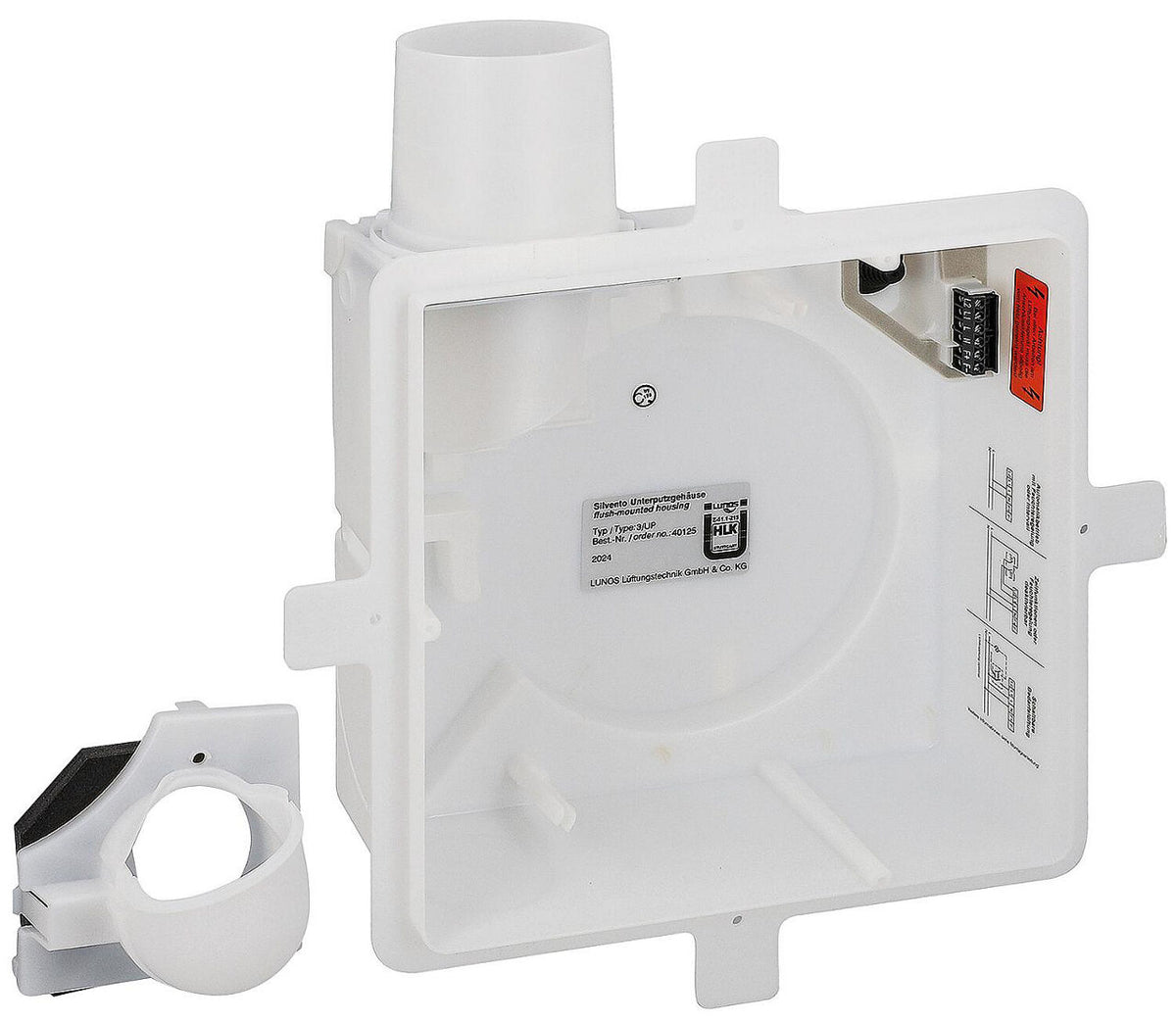 Boîtier encastré Lunos Silvento 3/UP, piquage d'extraction DN 80