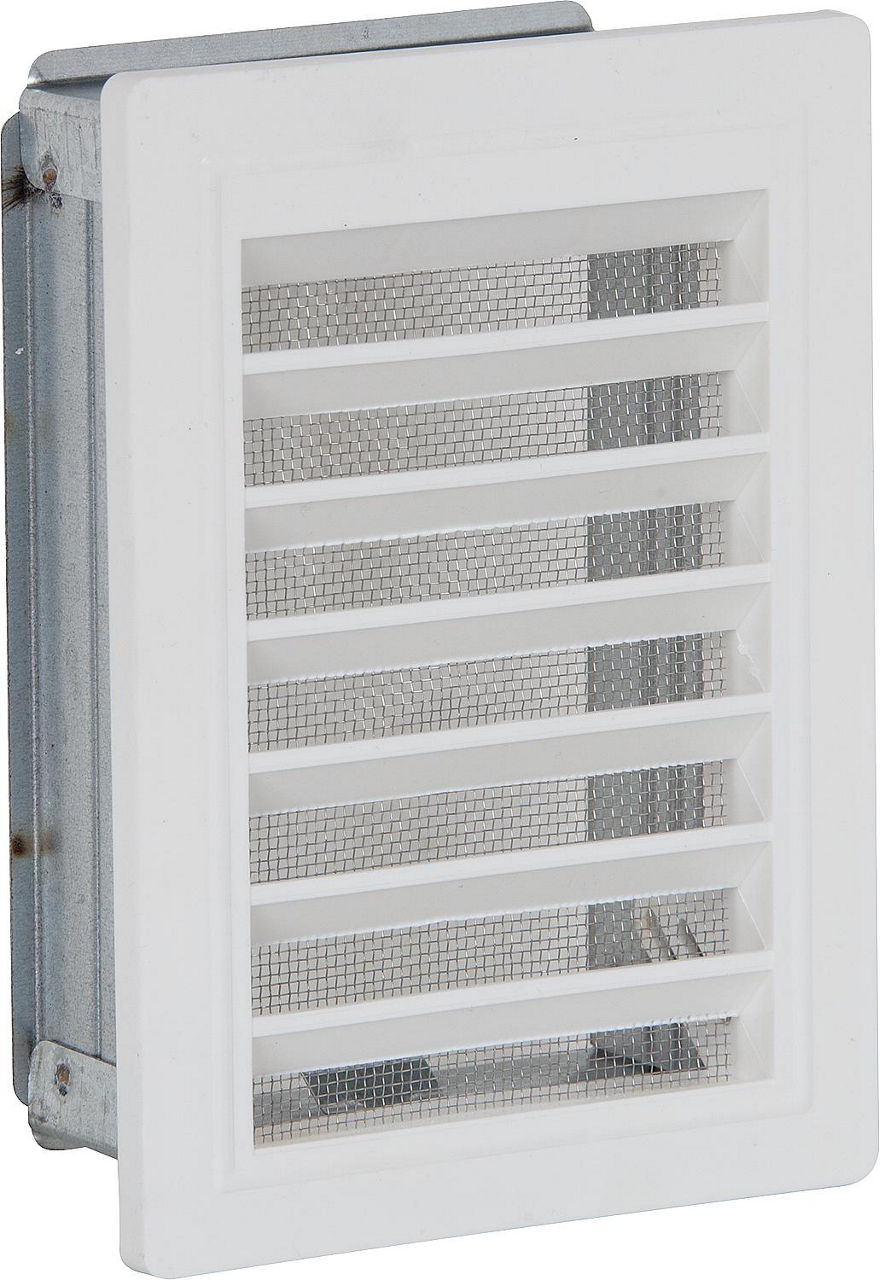 Grille de ventilation rectangulaire UPMANN en plastique blanc, moustiquaire et cadre