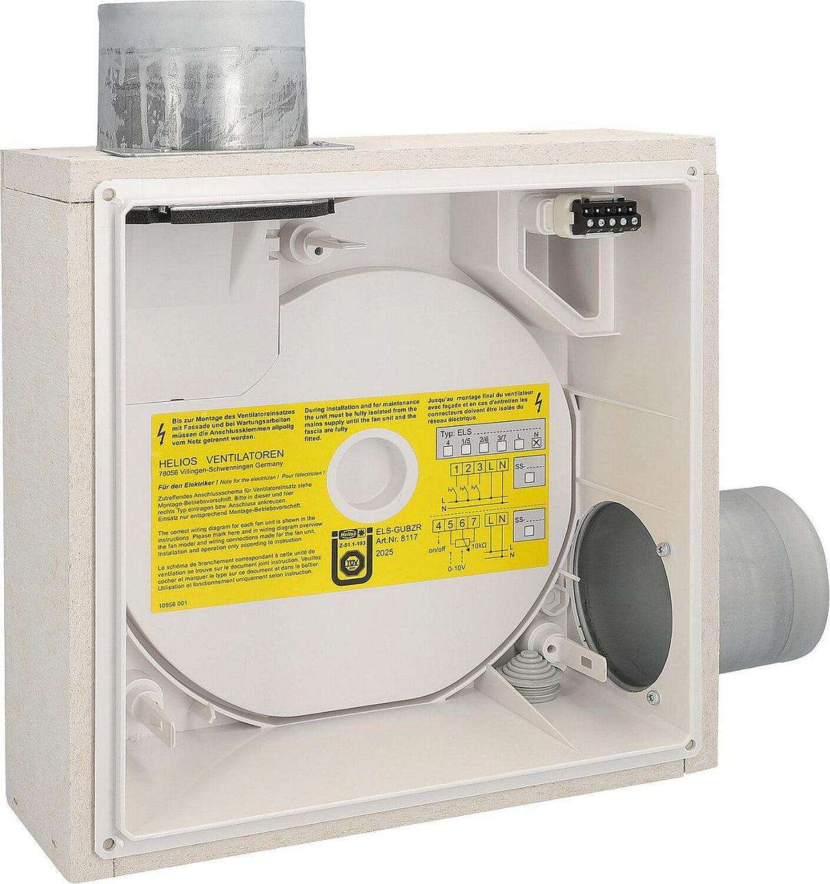 Boîtier encastré Helios ELS-GUBZ, pour ventilation de deux pièces