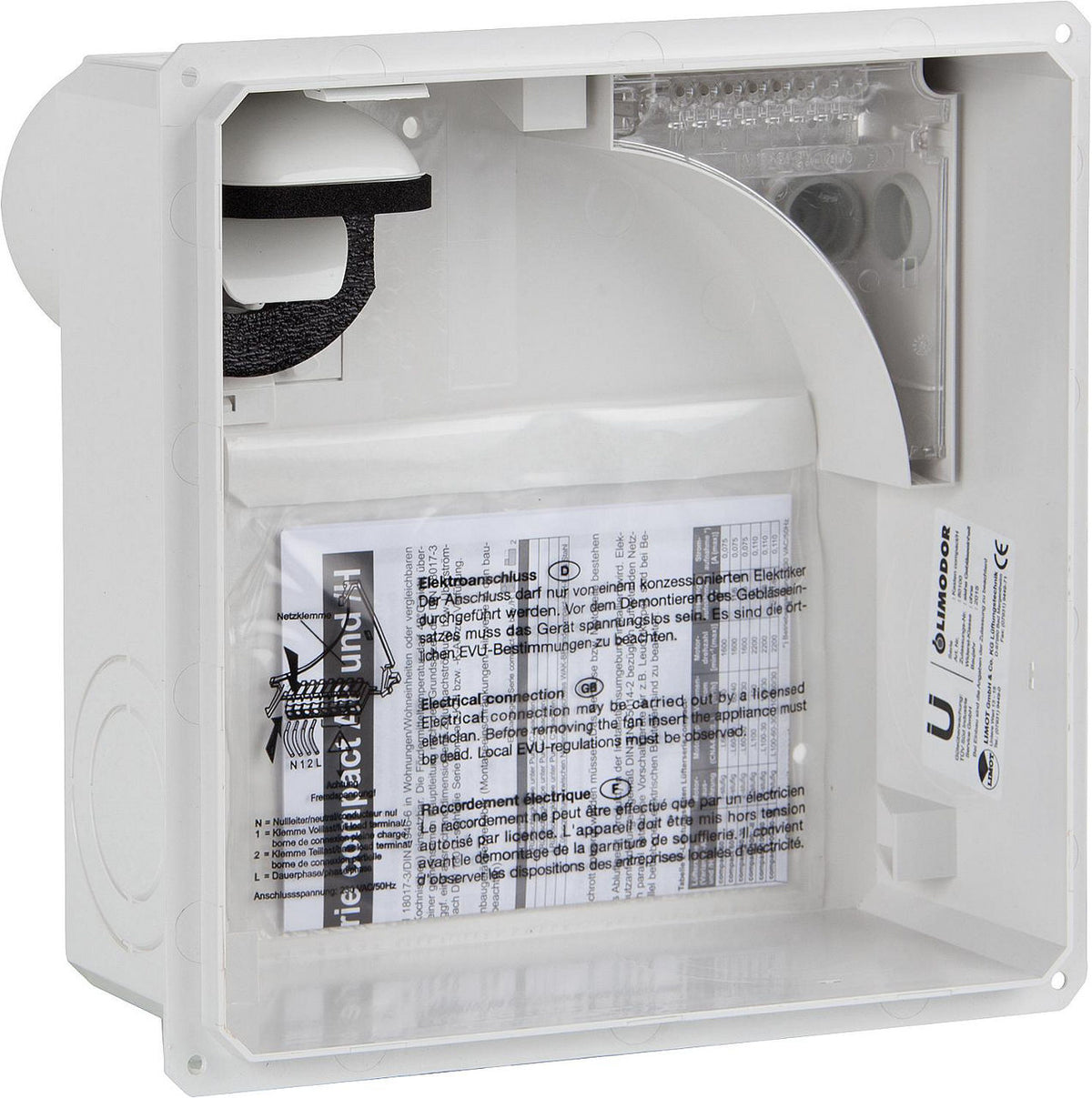 Boîtier encastré Limodor compact/H, piquage d'extraction arrière DN 80
