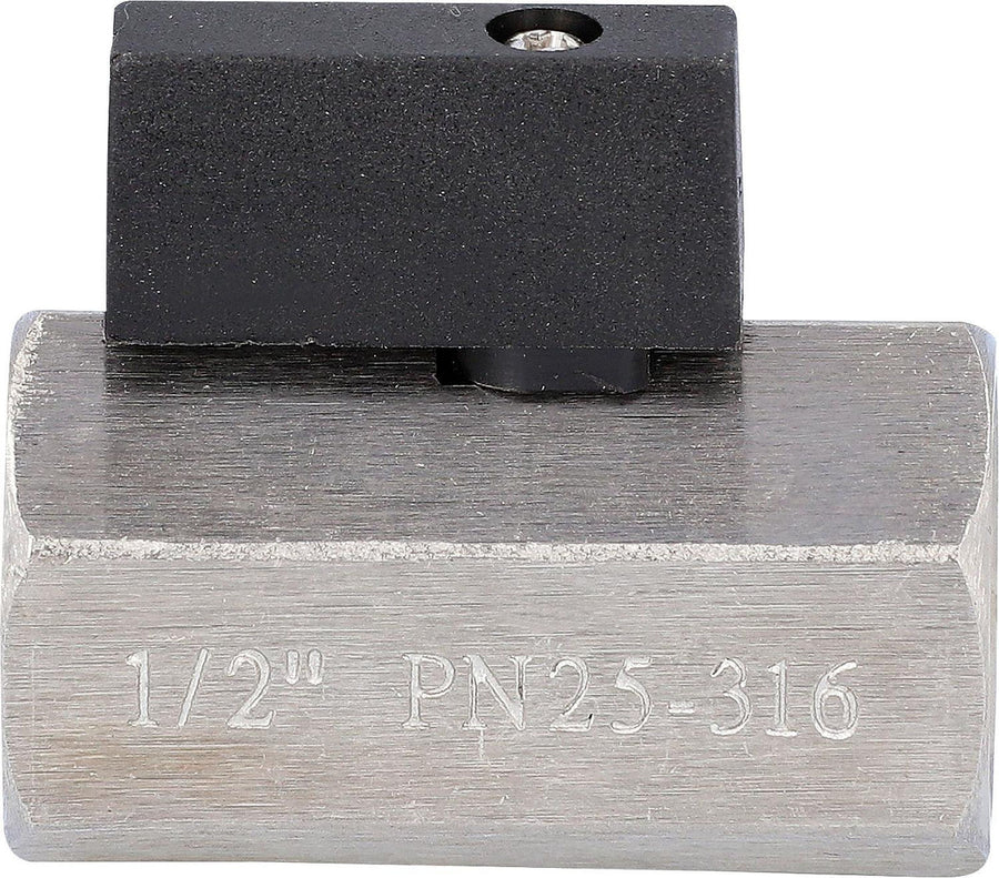 Mini robinet à boisseau sphérique inox femelle × femelle, levier nylon