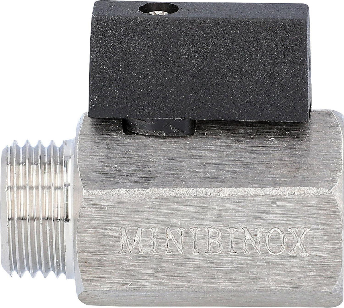 Mini robinet à boisseau sphérique inox femelle × mâle, levier nylon