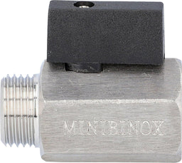 Mini robinet à boisseau sphérique inox femelle × mâle, levier nylon