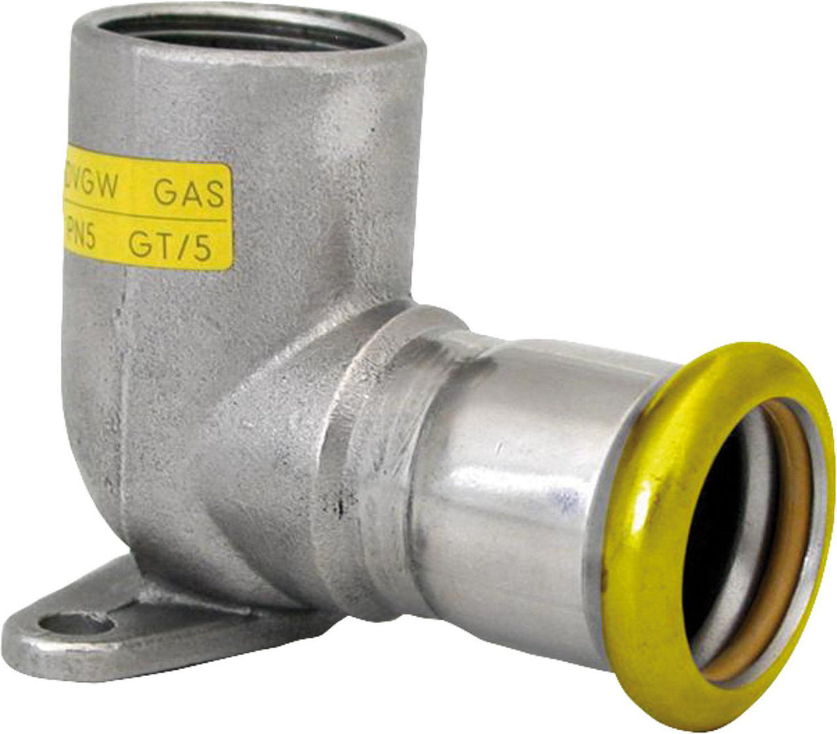 Raccord à sertir gaz inox coude plafond 90° sertir × filetage femelle