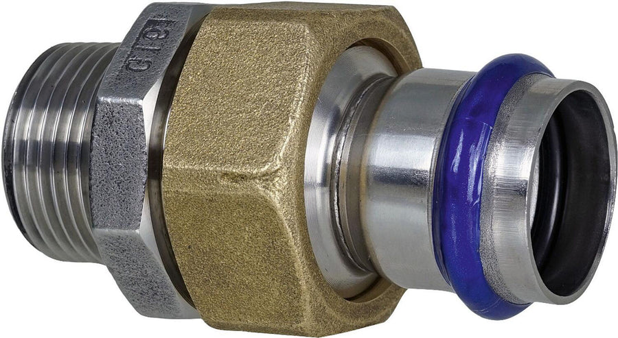Raccord traversant à sertir × visser inox contour V (filetage M)