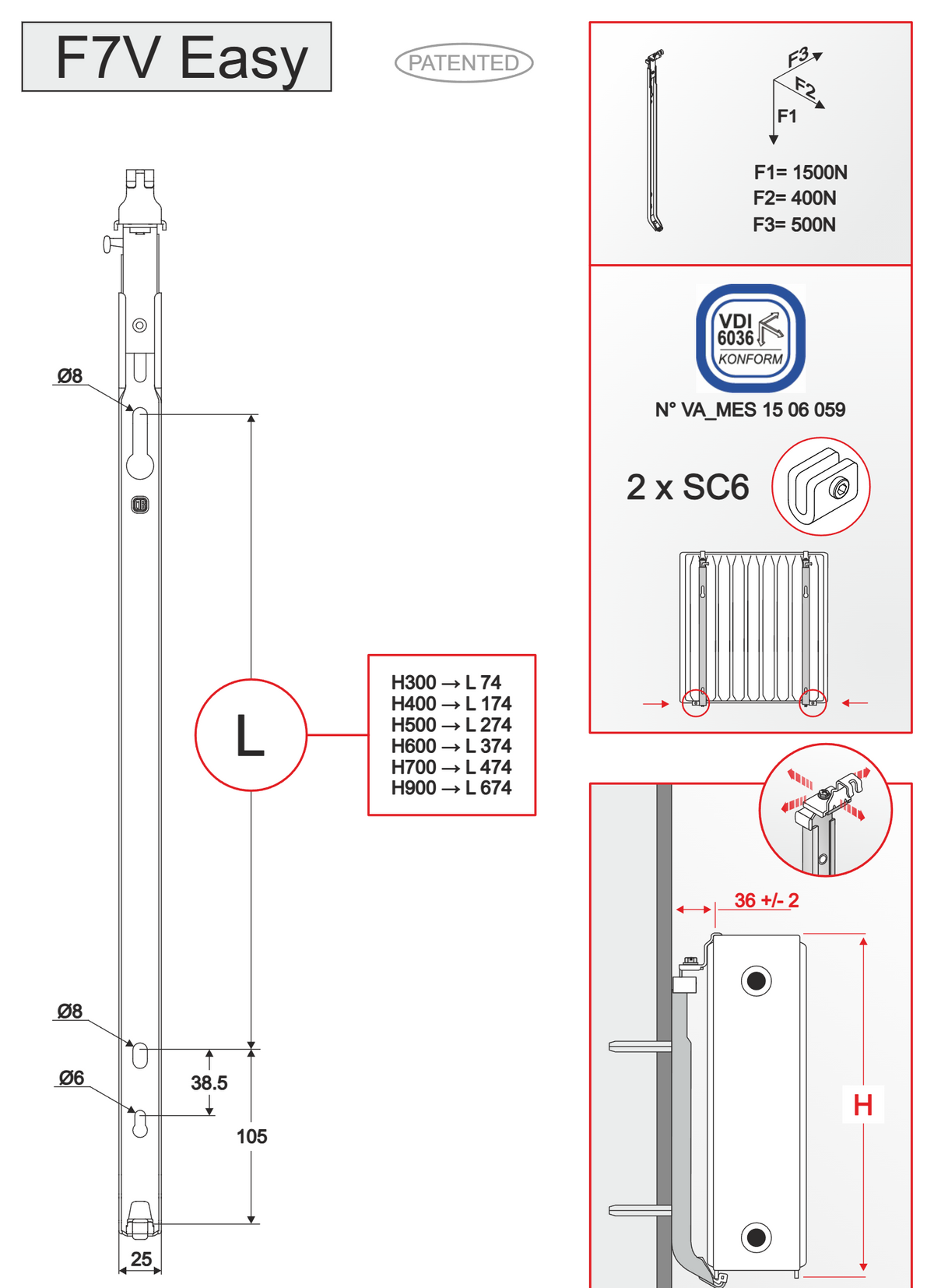Plan de montage et cotes – Consoles murales DeLonghi F7V Easy