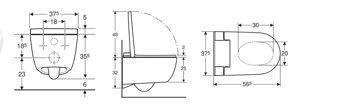 Plan coté – WC lavant Geberit AquaClean Alba